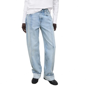 Jeans amples bleus vintage pour hommes, style streetwear, avec logo personnalisé, coupe large et ourlet retroussé – Vente en gros - Product Image 2