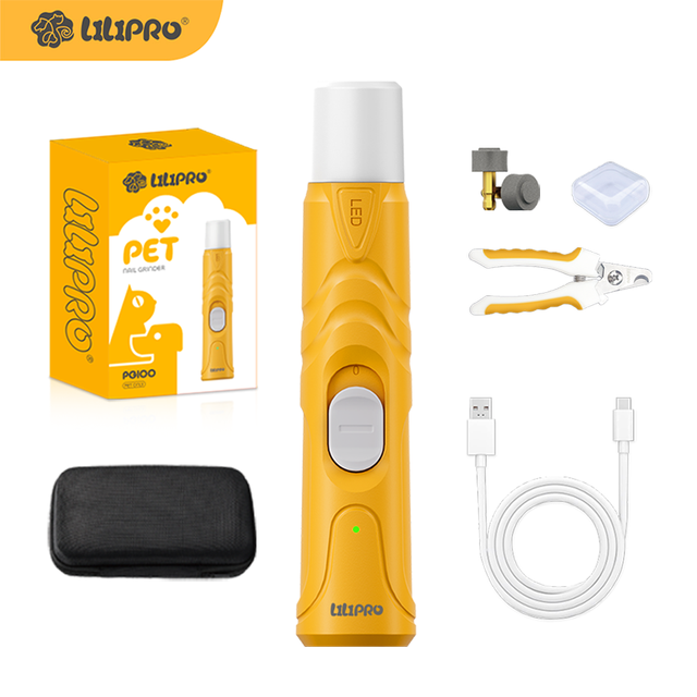 LILIPRO PG100 Quiet Electric 2 Speed Pet Nail Grinder Rechargeable Dog Claw Sharpener Cat Grooming Product Set with LED Light