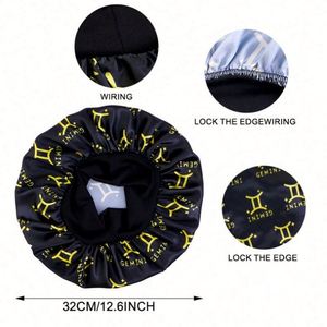 Bonnet en satin imprimé avec logo personnalisé et 12 signes du zodiaque, large bande, taille extra, pour femme, usage quotidien extérieur, toutes saisons, pour cheveux - Product Image 4