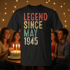 Camiseta Legend Since May 1945, regalo de cumpleaños número 80 para hombres, adultos, manga corta, cuello redondo, serigrafía - Product Image 3