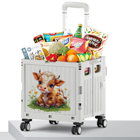 Chariots de courses pliables portables en plastique à 4 roues pour la plage et le marché, motif Chinois du Zodiaque Chien 12, vente en gros