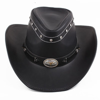 Sombreros de Vaquero Nuevos para Hombre y Mujer, Gorra de Vaquero Occidental, Sombrero de Cuero PU, Gorras de Jazz para Hombre