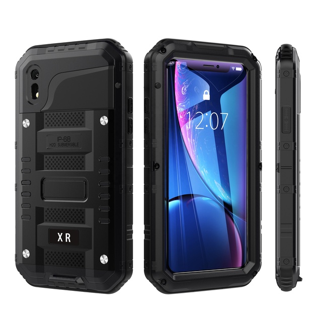 Metal Silicone PET Full Protection Cover IP68 Waterproof Certification Hard Case Style Phone Bag for iPhone XR