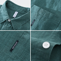 Chemise Col Rabattu en Ramie Homme M-3XL, Haut Décontracté Respirant, Veste Ample Tendance en Coton et Lin Couleur Unie