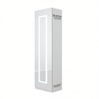 Armoire de chambre moderne en verre avec éclairage LED, poignées en acier inoxydable, 6 étagères, blanc brillant, rangement ouvert pour vêtements