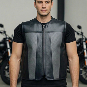 Chaleco de Motociclista Vintage de Cuero Genuino para Hombre, Transpirable, Corte Tradicional, Diseño Cómodo para Uso Diario, Estilo Simple y Atemporal - Product Image 1
