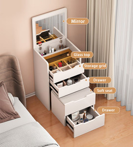 Grands lots blancs bon marché, commode de toilette en bois massif de qualité, coiffeuse de chambre à coucher, table de <span class=keywords><strong>maquillage</strong></span> avec miroir à lumière led - Product Image 2