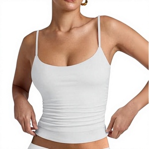 <b>Women's</b> Solid <b>White</b> Scoop Neck Ruched Knitted <b>Tank</b> <b>Top</b> Breathable Minimalist Style Short Length Spandex Cotton Blend - Product Image 1