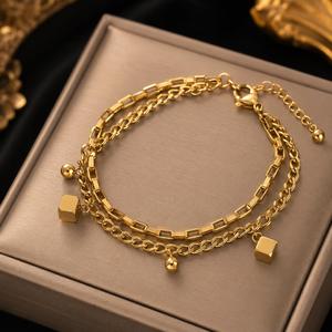 Pulsera de Mariposa Cuadrada Pequeña con Números Romanos, Chapada en Oro de 18K, Acero Inoxidable 316L, Estilo Cubano - Product Image 6