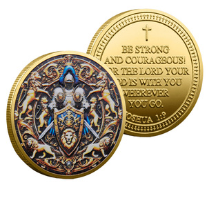 纪念币 神是你的骑士 宗教铁质电镀冲压工艺定制UV印刷3D浮雕 - Product Image 1