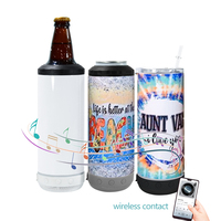 Gobelet musical intelligent sans fil en acier inoxydable de 16 oz pour sublimation, 4-en-1 avec fonction refroidisseur et 2 couvercles