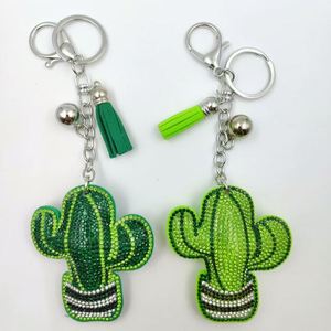 Wholesale Luxury Rhinestone Craftsmanship Cartoon Cactus Carabiner Keychain Exquisite Car Bag Crystal Tassel Bell Pendant Gift