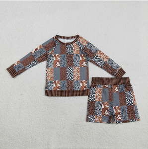 ชุดนอนเด็กผู้หญิงแขนยาวลายพรางลายตารางพร้อมกางเกงขาสั้น - Product Image 4