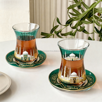 Ensemble de tasses à thé turques modernes 12 pièces ensemble de tasses à café et à thé au clair de lune en verre de Style moyen-oriental tasse à thé noire de haute qualité