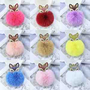 Porte-clés pendentif tête de renard en fourrure avec strass colorés et perles, accessoires pour sacs de femme - Product Image 2