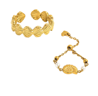 Nouvelle Arrivée Bague Ouverte en Or 18 Carats en Forme de Coquillage, Étanche et Ajustable, avec Chaîne à Maillons Escargot de Mer pour Filles