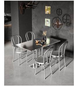 Set di Tavoli e Sedie in Acciaio Inox Stile Industriale per Ristoranti, Sgabelli Casual con Schienale per Ristoranti - Product Image 2