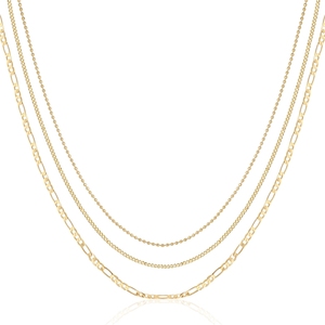 Collar de Moda con Cuentas y Eslabones de Cadena, Collar Cubano de Latón de <span class=keywords><strong>Tres</strong></span> Capas de 1.5mm para 35+38+42+5CM - Product Image 6