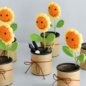Handmade Knitted Artificial Flowers Pen Container Crochet Sunflower Potted Plant Pen Holder Christmas <b>Easter</b> Valentine'S Day - Product Image 5