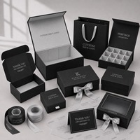 Boîte cadeau noire rigide personnalisée avec couvercle magnétique et tiroir inférieur coulissant pour portefeuille en cuir, montre, bijoux, ensembles de soins pour hommes