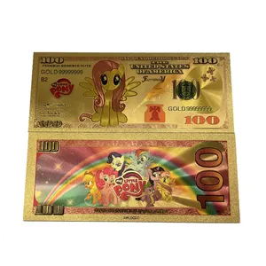 Livraison gratuite poney dessin animé 100 Dollars billet de banque en plastique plaqué feuille d'or 24k pour cadeau