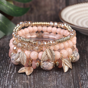 Cross-border Best-selling Bohemian Unisex Gift Leaf Ethnic-style Pendants Elastic Cord Beaded Design Multi-layer Style <b>Bracelet</b> - Product Image 1