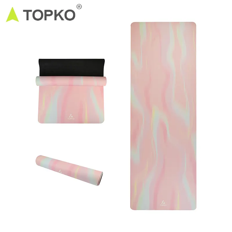 TOPKO नई डिजाइन मुद्रण रंगीन पु रबर योग चटाई फिटनेस गीला और सूखी गैर पर्ची प्राकृतिक रबर योग मैट