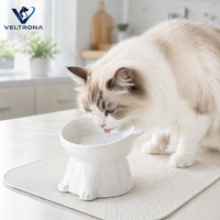 Bol pour animaux de compagnie en céramique blanche avec base en forme de patte d'animal, bol surélevé pour nourriture et eau pour chats et petits chiens