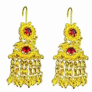Vintage Luxury Big Rhinestone Exaggerated Trendy Indian Ethnic Style Earrings Baroque Golden Color Crystal Tassels Jewelry