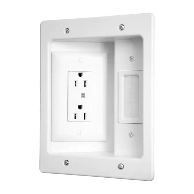 In Wall Flat Panel TV Connection Kit Back of TV Behind Electrical Plug Recessed Hide Power Cords Cable Wire Management Box