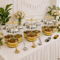 Chauffe-Plat de Luxe Moderne en Acier Inoxydable 4,5L*3, Double Pot, Trois Pots, pour Buffet, Hôtel, Mariage, Banquet