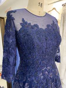 Bleu marine grande taille broderie manches longues dos jupe en tulle mère <span class=keywords><strong>de</strong></span> la <span class=keywords><strong>mariée</strong></span> robes <span class=keywords><strong>de</strong></span> soirée - Product Image 3