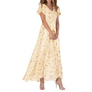 Vestido Largo Informal para Mujer, Estampado Floral, Manga con Volantes, Cuello en V, Holgado, Transpirable, para Primavera/Verano - Product Image 3