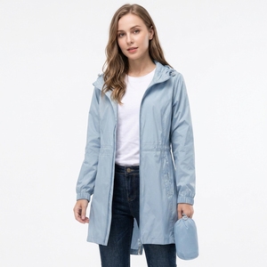 Manteau de pluie <span class=keywords><strong>long</strong></span> imperméable à fermeture éclair pour femmes manteaux de trench décontractés compressibles avec capuche coupe-vent imprimé veste de pluie adulte - Product Image 1