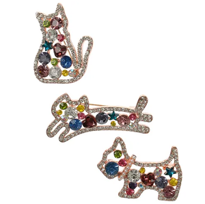 Broche animale en cristal multicolore mignonne, broche en alliage plaqué or rose en forme de chat/chiens ornée de strass étincelants pour filles - Product Image 1