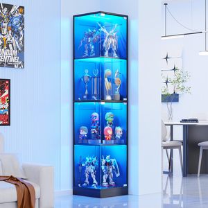 Vitrine d'angle SENYU avec portes transparentes, éclairage 3 couleurs, bibliothèque à 4 niveaux pour objets de collection, jouets et livres - Product Image 1