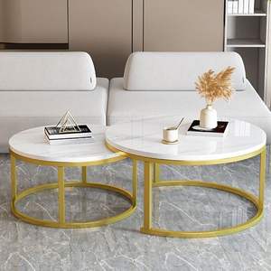 Mesa de centro moderna de mármol con marco dorado, muebles redondos para sala de estar para espacios pequeños, estilo escandinavo - Product Image 1