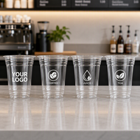 Gobelets jetables en plastique PET de haute qualité, personnalisables avec logo, diamètre 98 mm, 12-24 oz, avec couvercles, pour lait, jus, bubble tea et café