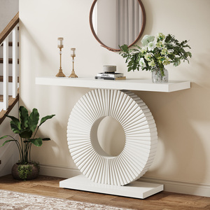 Table <span class=keywords><strong>console</strong></span> moderne <span class=keywords><strong>convertible</strong></span> avec base géométrique 100 cm en bois d'ingénierie, pour salon, entrée ou table de canapé, étroite et longue - Product Image 3