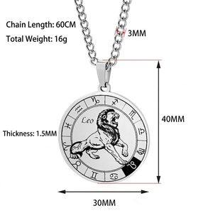 Collar de Acero Inoxidable de Alta Calidad con Colgante Giratorio de los 12 Signos <span class=keywords><strong>del</strong></span> Zodiaco, Joyería Hip Hop Personalizada para Hombres y Mujeres - Product Image 3