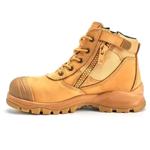 Yellow laces safety boot Australia , Wheat safety boot with zipper, Nubuck leather safety shoes