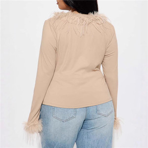 Nuovo Cardigan Primaverile con Bordo in Pelliccia, Sottile, da <span class=keywords><strong>Donna</strong></span>, con Scollo a V e Lacci, Manica Lunga, Tinta Unita - Product Image 3