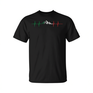 T-Shirt da Montagna con Bandiera Italiana e Motivo a Battito Cardiaco, Unisex per Adulti, Manica Corta, Girocollo, Stampa Serigrafica - Product Image 2