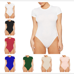 Nuevo diseño de moda para <span class=keywords><strong>mujer</strong></span> europea y americana, mono de cuello redondo informal, <span class=keywords><strong>camiseta</strong></span> de manga corta ajustada Sexy de Color sólido - Product Image 2