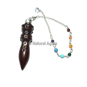 Rose Wood Egyptian Carved Chakra Cab Pendulums : 7 Chakra Pendulum Gemstone Agate Feng Shui IN;7903232 Engraving W.pen-023 India