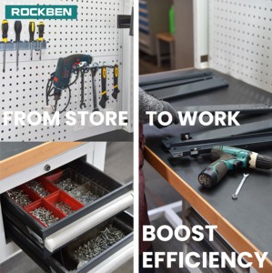 ROCKBEN Établi d'atelier <span class=keywords><strong>de</strong></span> stockage classé <span class=keywords><strong>de</strong></span> qualité avec armoire à tiroirs d'outils Armoires à outils d'atelier - Product Image 3