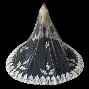 Voile de mariée cathédrale personnalisé en gros, élégant, luxueux, en dentelle, une couche, pour église et mariage catholique - Product Image 3
