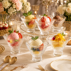 Ensemble de coupes à dessert en verre cristal de luxe, faites à la main, écologiques, lavables au lave-vaisselle, modernes, sur pied, pour glaces, coupes glacées, mousses et fêtes - Product Image 3