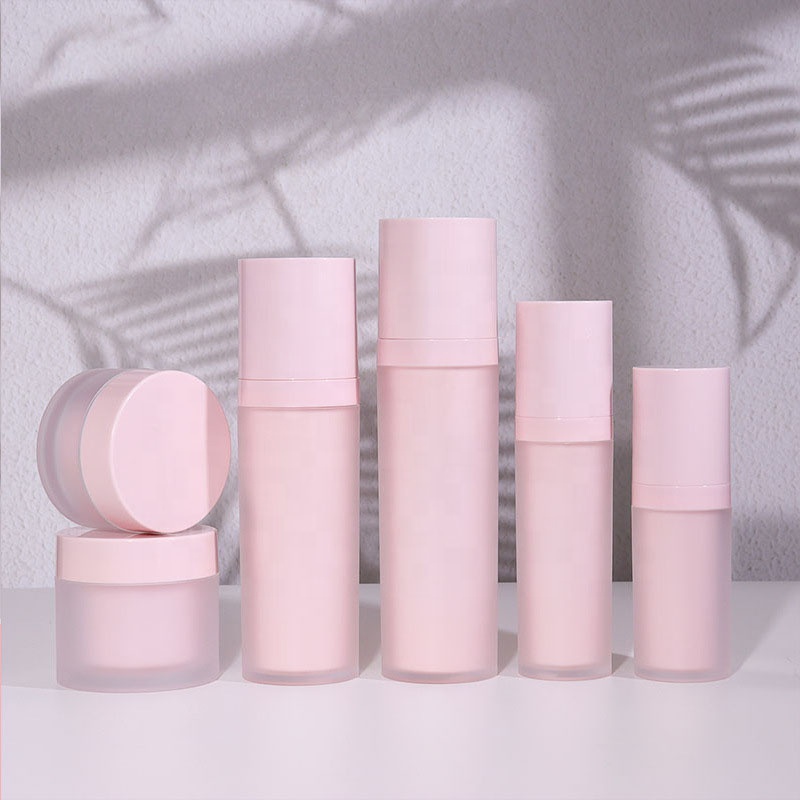 Cosmetic Packaging 30g Frosted Empty Skincare Bottles Private Label Pump Lotion Pink Luxury Cream Plastic Bottles And Jars Set