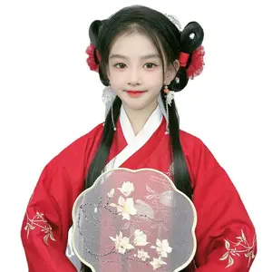 Hanfu perruque enfants pince à saisir perruque une pièce conception de style paresseux décerné aux filles avec un chignon de cheveux noeud papillon